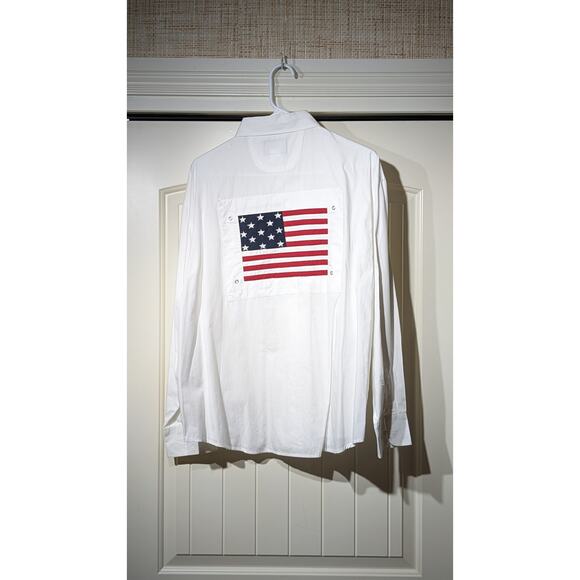 Vintage David Paul New York White Button Up USA Blouse W/ Flag Back Mens XL - Picture 11 of 11